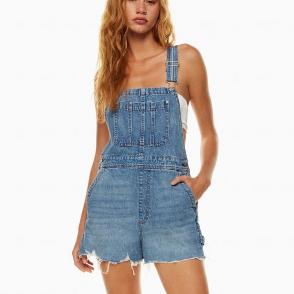 Aritzia Blue Denim Short Overalls